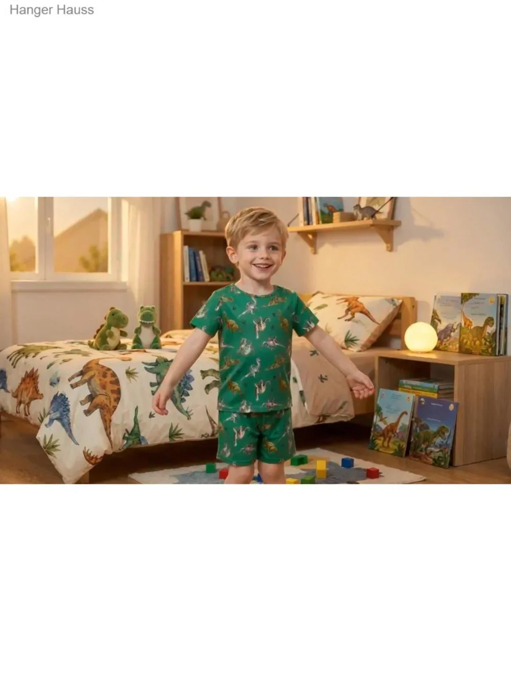 Boys Pajama Set Soft Breathable 2-Piece Short Sleeve Top & Elastic Waist Shorts_6